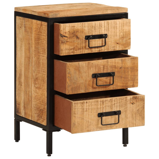Mesita De Noche 3 Cajones Madera Maciza Mango Rugosa 40x35x53cm_0