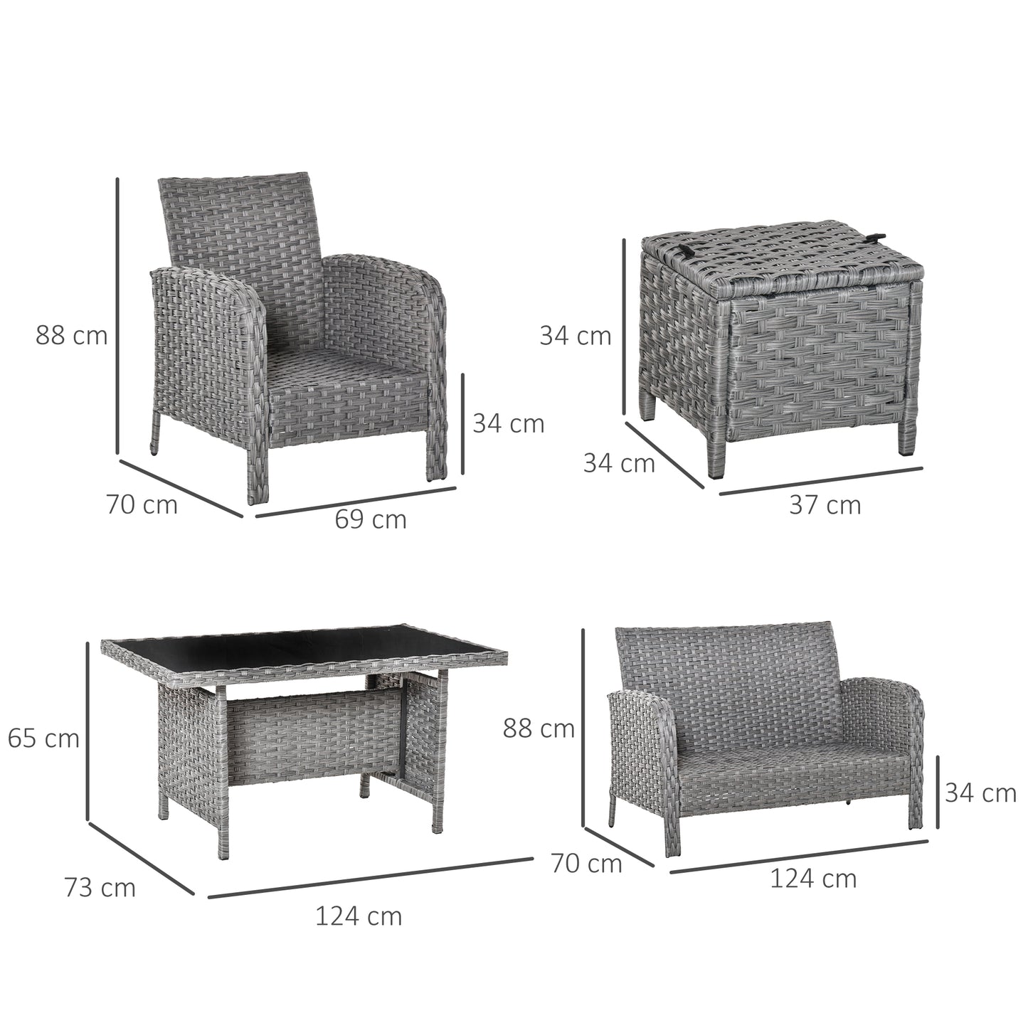 Outsunny Conjunto De Muebles Ratán 6 Piezas Mesa Sofás Taburetes Cojines_2