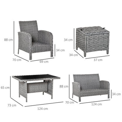 Outsunny Conjunto De Muebles Ratán 6 Piezas Mesa Sofás Taburetes Cojines_2