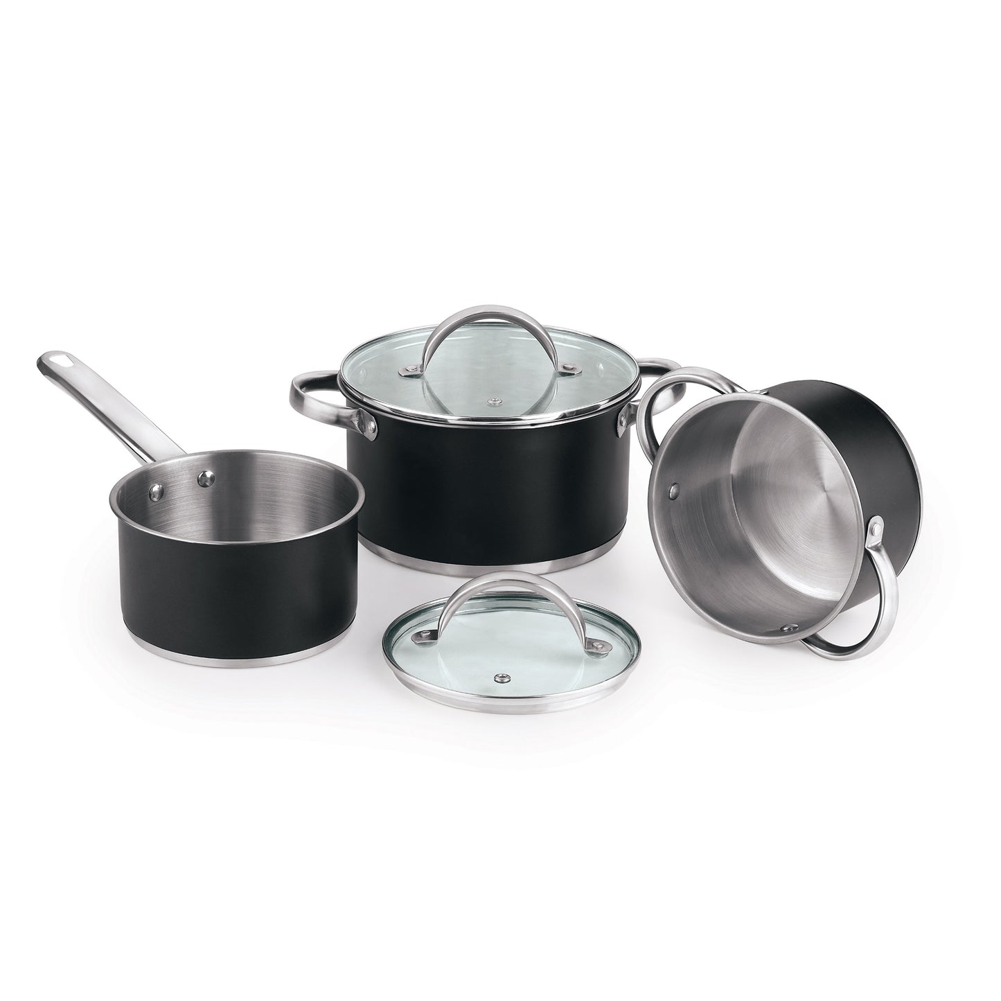 Bateria De Cocina 5 Pzs (2 Cacerolas C/tapa + Cazo) Acero C/revestimineto Htr Ind Ronda_1