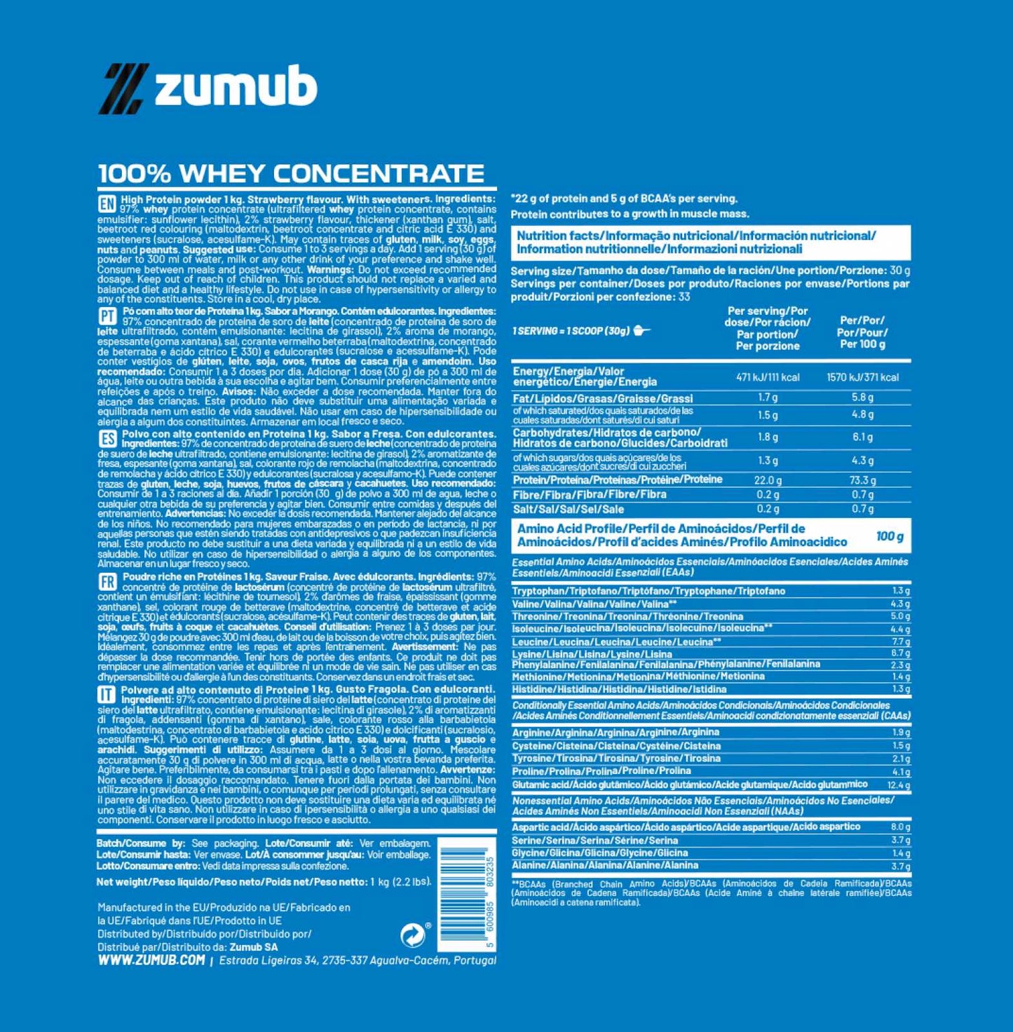 Zumub 100% Whey Concentrate 1kg - Fresa_1