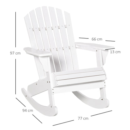 Outsunny Silla De Jardín Mecedora Silla Adirondack De Madera 77x94x97cm Blanco_2
