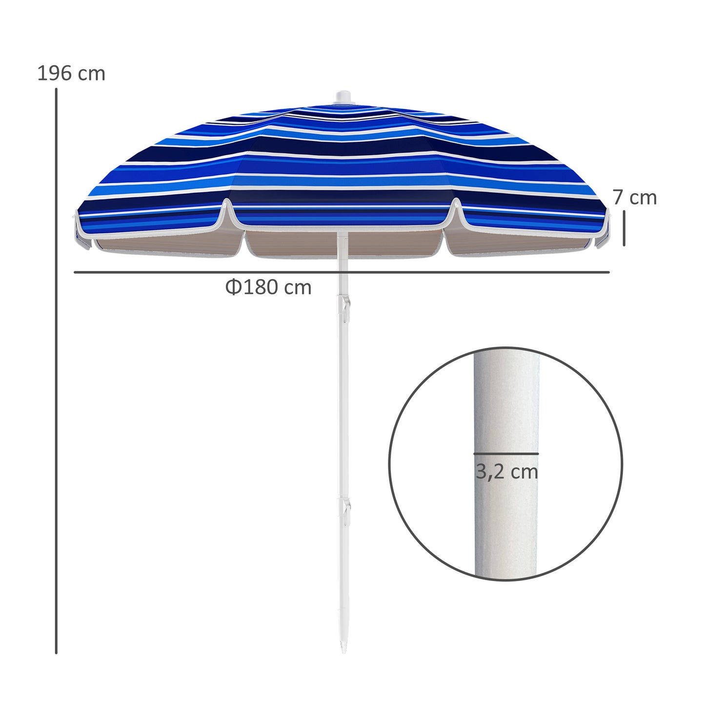 Outsunny Sombrilla De Playa Grande Ø180 Cm Con Ángulo Ajustable Protección Uv50+_2