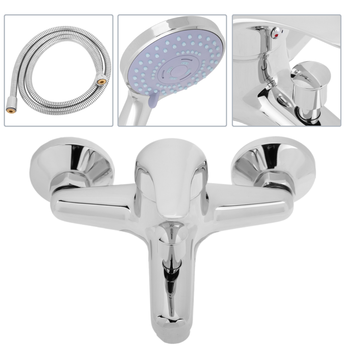 Kit De Grifo Monomando Horizontal Cromado Con Ahorro De Agua Para Ducha Con Alcachofa, Soporte Y Manguera_1