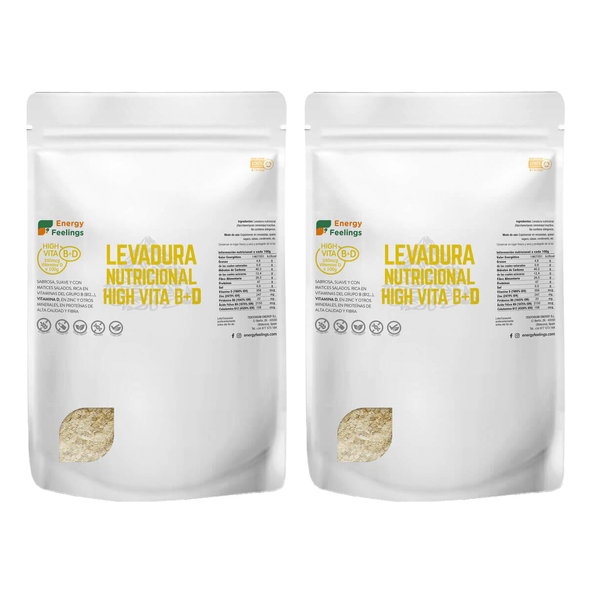 Pack 2x Energy Feelings levedura nutricional rica em vitamina D 1 kg