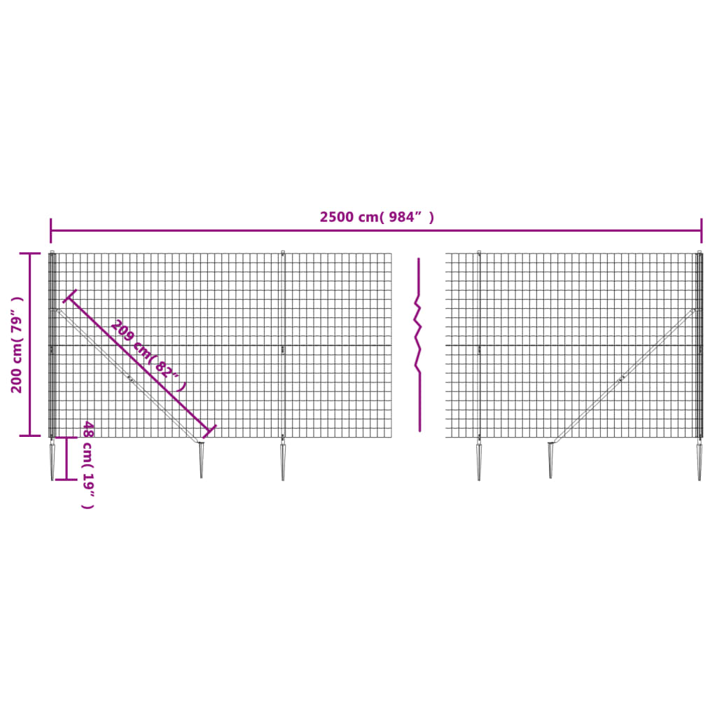 Valla De Malla Metálica Con Anclajes De Pincho Antracita 2x25 M / Vetonek_2