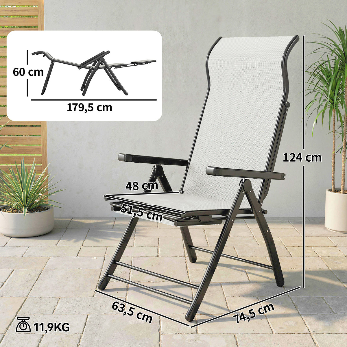 Outsunny Pack De 2 Sillas Plegables Reclinables Con Respaldo Alto Ajustable Gris_2