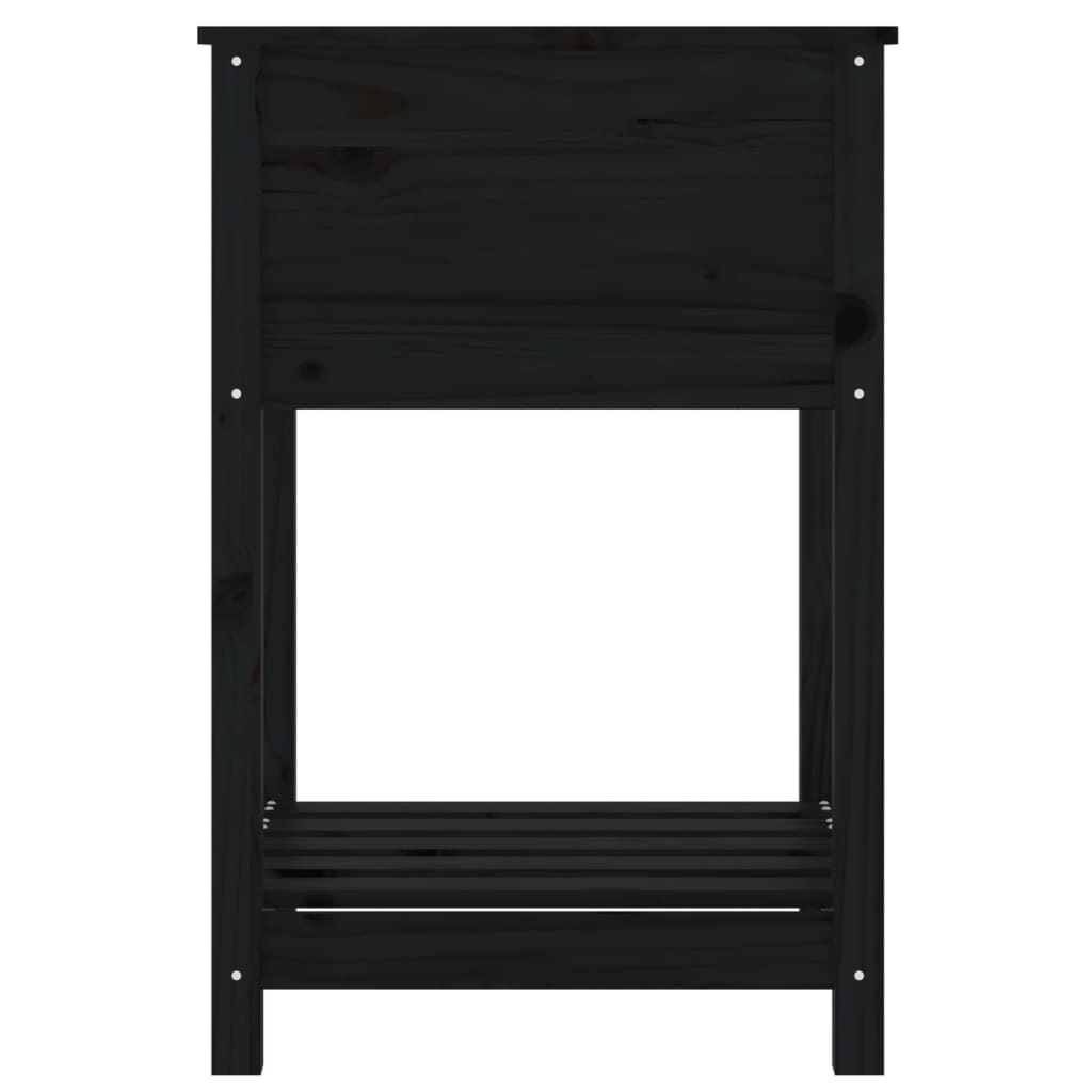 Jardinera Con Estante Madera Maciza De Pino Negro 54x54x81 Cm_5