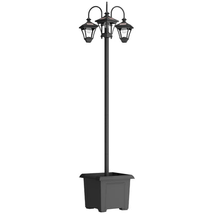 Outsunny Farola Solar Exterior Con Macetero Y 3 Cabezales Negra_0