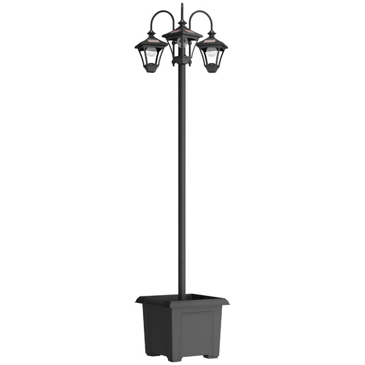 Outsunny Farola Solar Exterior Con Macetero Y 3 Cabezales Negra_0