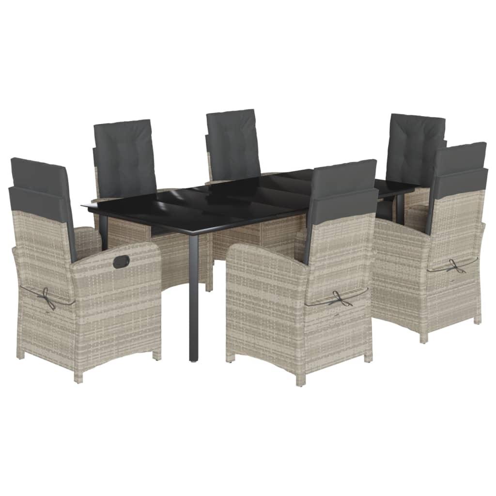 Set Comedor Jardín 7 Pzas Y Cojines Ratán Sintético Gris Claro / Vetonek_4