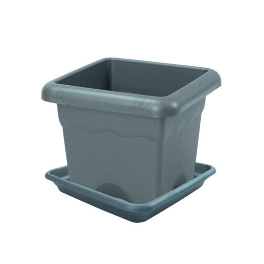 Vaso quadrado Terra com pires cor antracite 33 x 33 x 27 cm