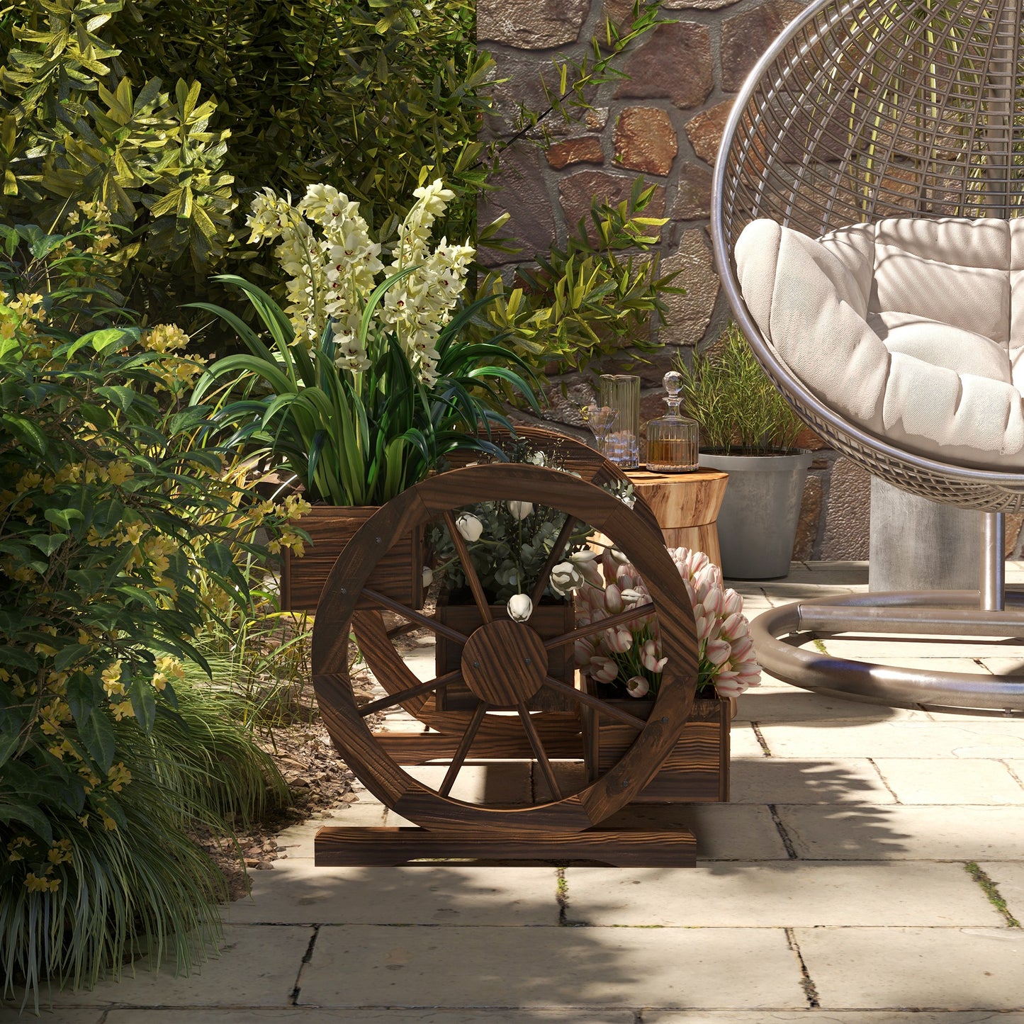 Outsunny Jardinera De Madera Macetero De 3 Niveles 61x62x57 Cm Carbonizado_3