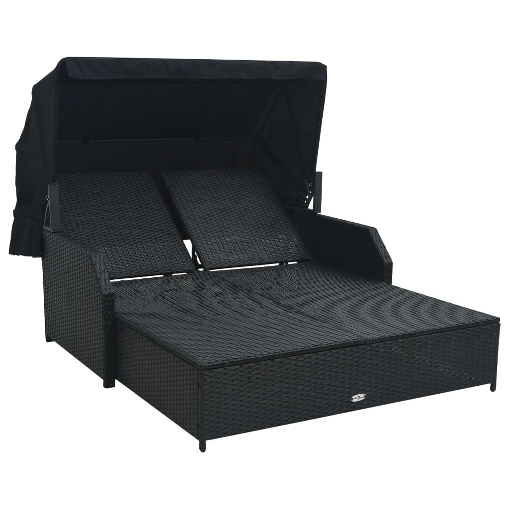 Vidaxl Tumbona Para 2 Personas Con Toldo Ratán Sintético Negro_3