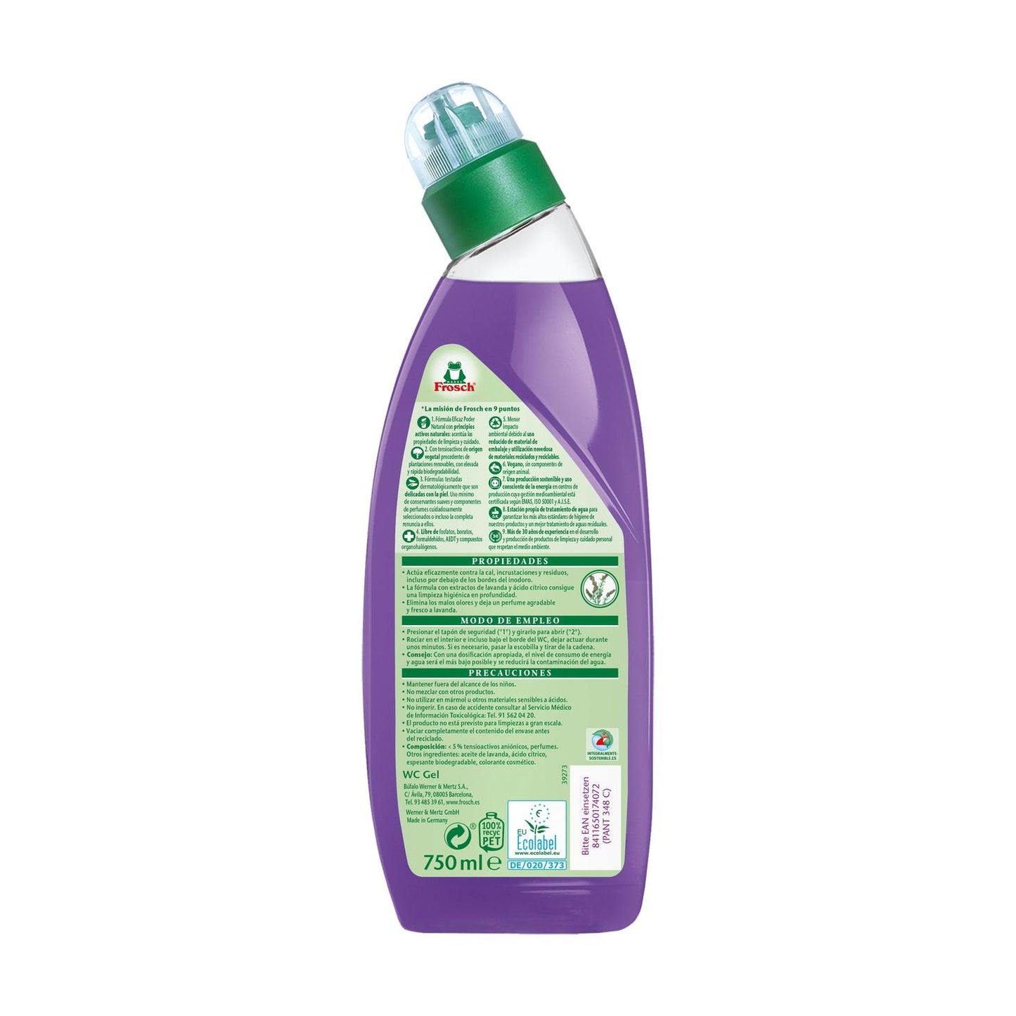 Embalagem de 10x Gel de Limpeza Sanitária Eco Frosch Lavanda 750 ml