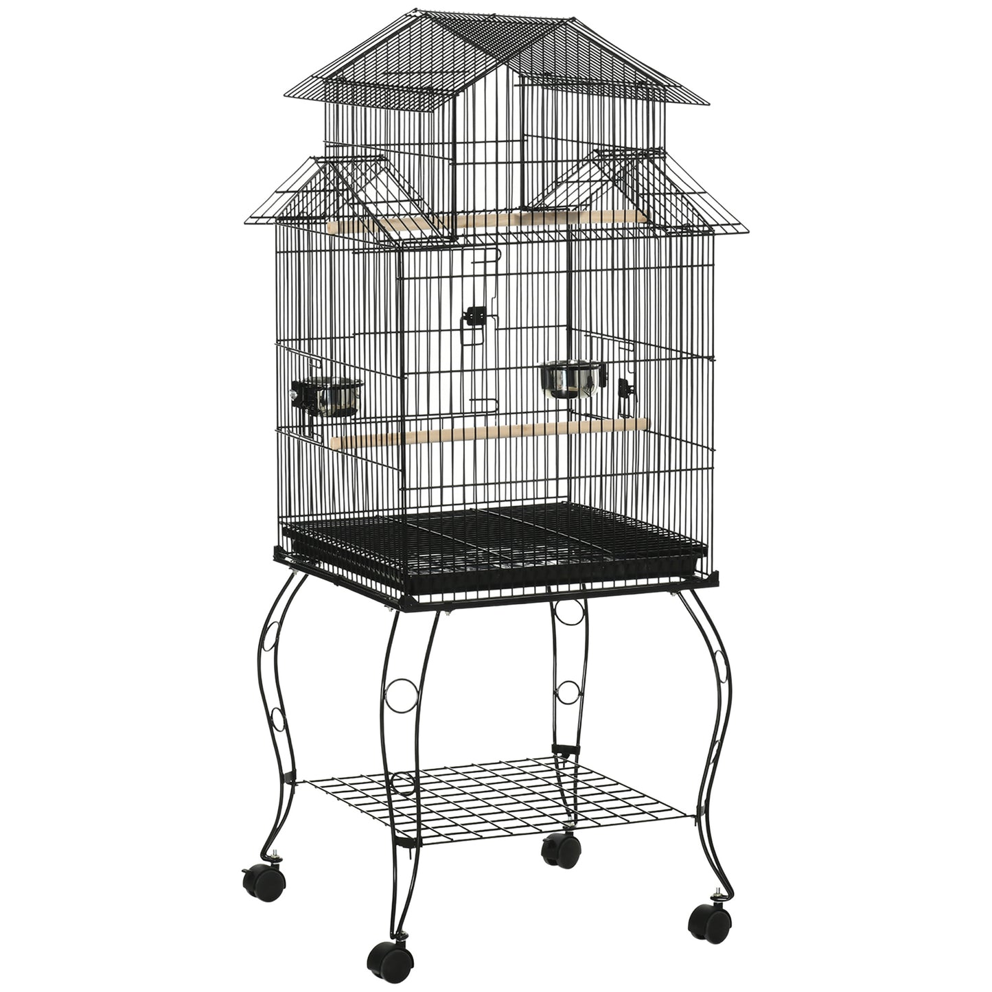 Pawhut Jaula Para Pájaros Con Ruedas Con Bandeja Extraíble Comederos 50x49x137cm_0