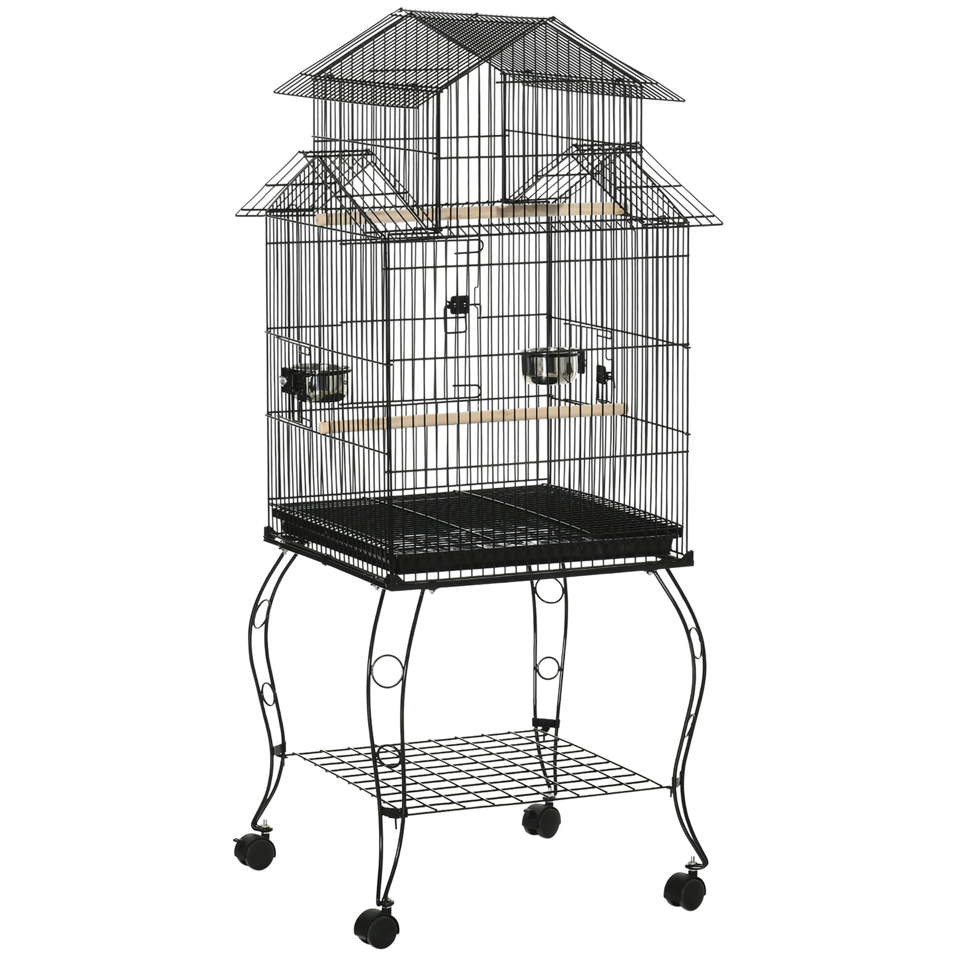 Pawhut Jaula Para Pájaros Con Ruedas Con Bandeja Extraíble Comederos 50x49x137cm_0