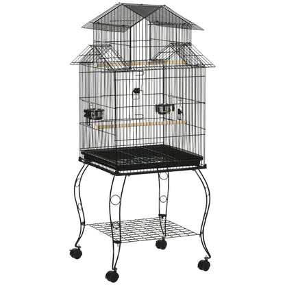 Pawhut Jaula Para Pájaros Con Ruedas Con Bandeja Extraíble Comederos 50x49x137cm_0