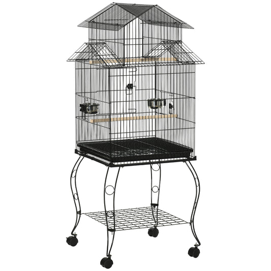 Pawhut Jaula Para Pájaros Con Ruedas Con Bandeja Extraíble Comederos 50x49x137cm_0