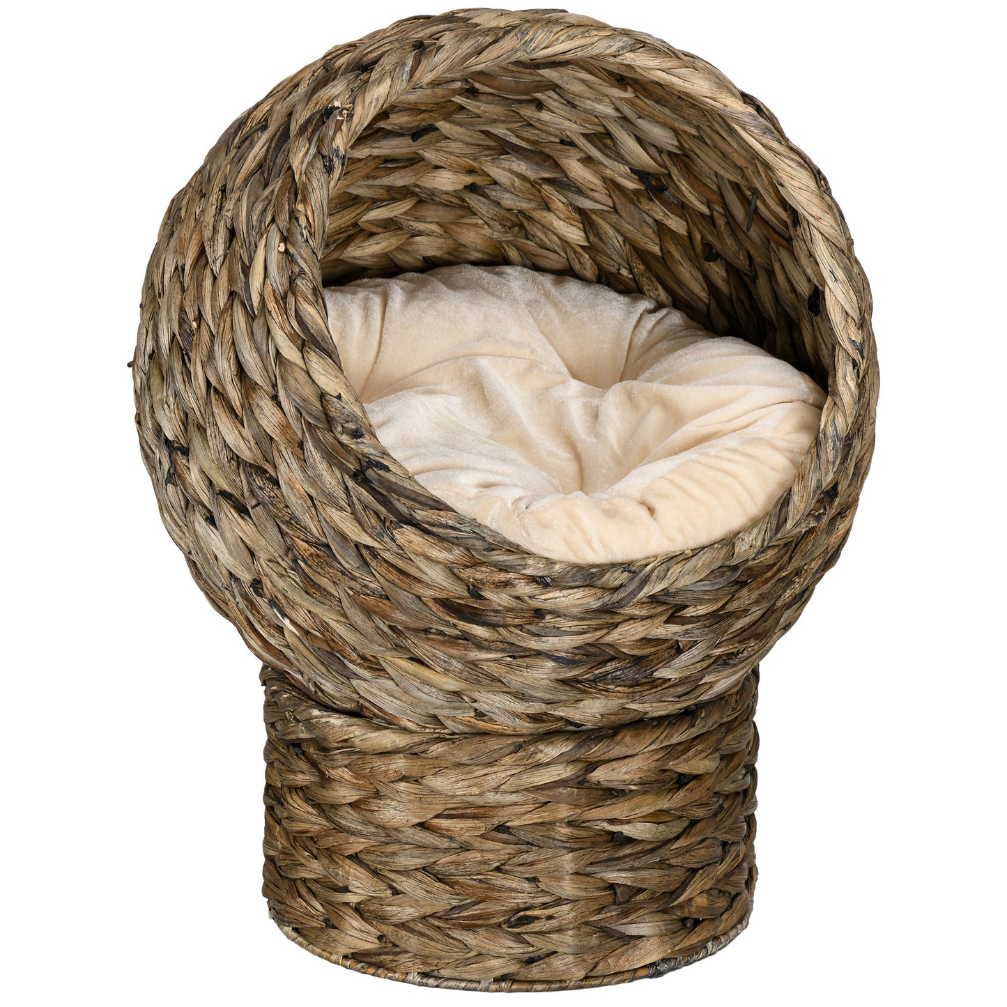 Pawhut Cama Para Gatos De Mimbre Con Cojín Extraíble 40x37x51 Cm Marrón Oscuro_0