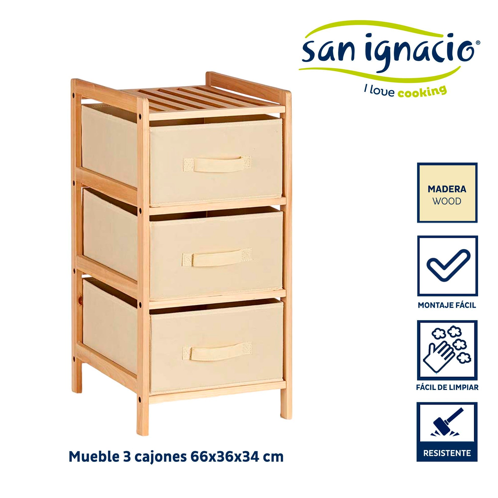 Mueble Ancho 3 Cajones Color Crema - Colección Kipit_1