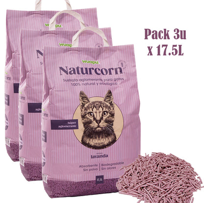 Sustrato Absorbente Wuapu Naturcorn Lavanda En Pelet Biodegradable Para Gato 3 Uds 17'5l_3