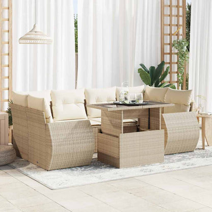 Set Sofás De Jardín 7 Piezas Y Cojines Ratán Sintético Beige / Vetonek_0