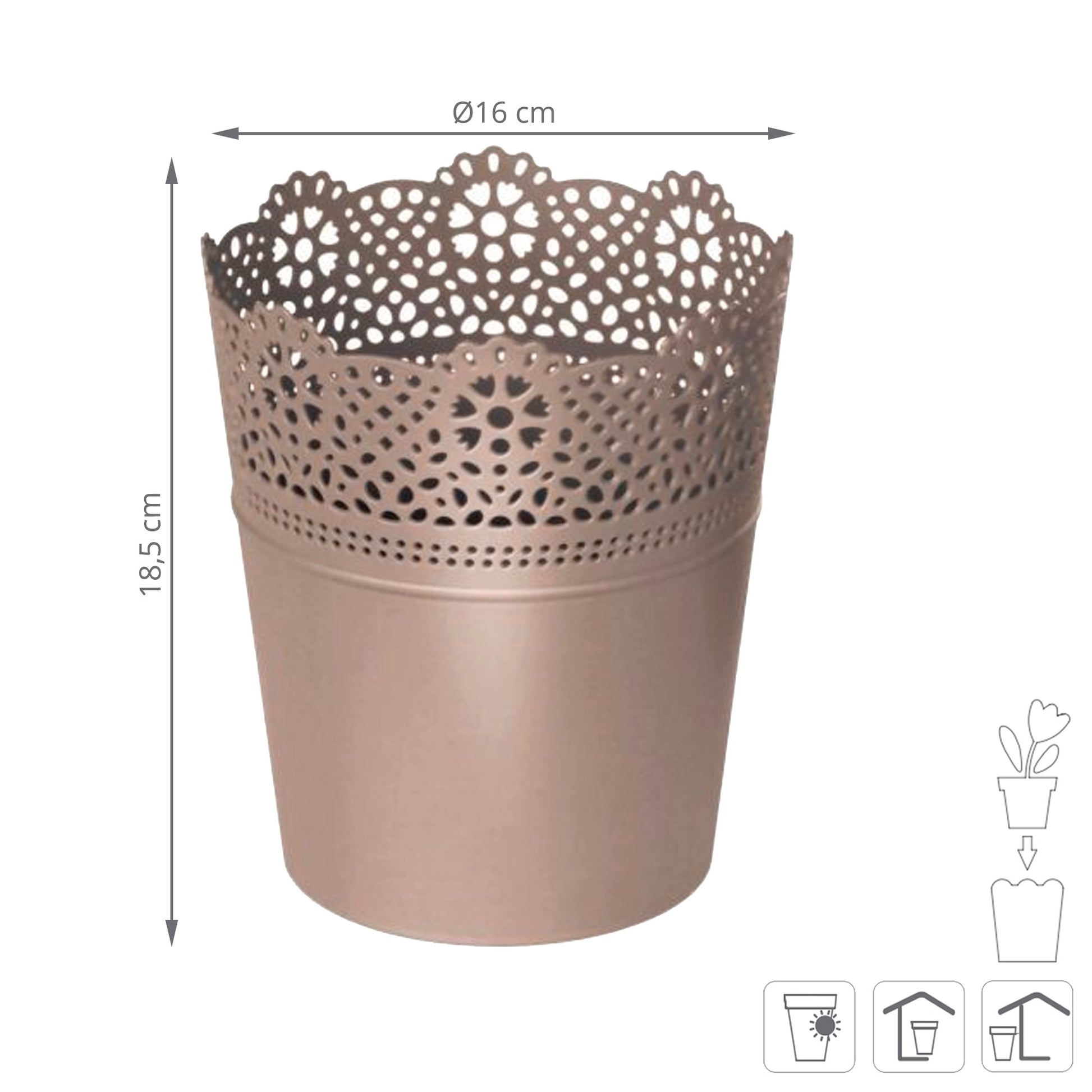Maceta Lace , Dimensiones (mm) 160x160x185, Color Mocca