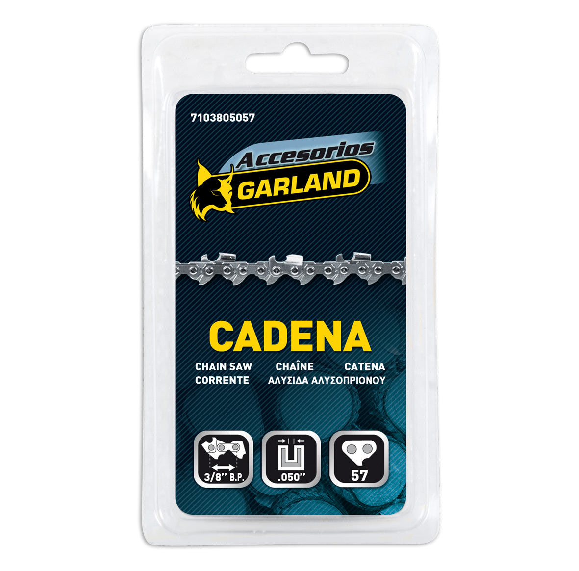 Garland - 7103805057 Accesorio Para Motosierras - Cadena Cortada De 57 Eslabones Con Paso De 3/8 Bajo Perfil Y Espesor De 0.050 (1,3 Mm.)_0