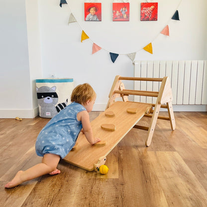 Triángulo De Aprendizaje Pequeño Pikler Plegable Madera + Rampa Presas. Med: 60 X 50 X 55 Cm. Tremrp0006. Woodgo._3