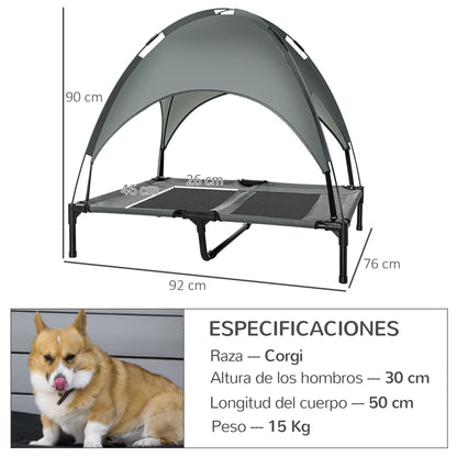 Pawhut Cama Elevada Para Mascotas Portátil Con Toldo Extraíble Exterior 92x76x90_2