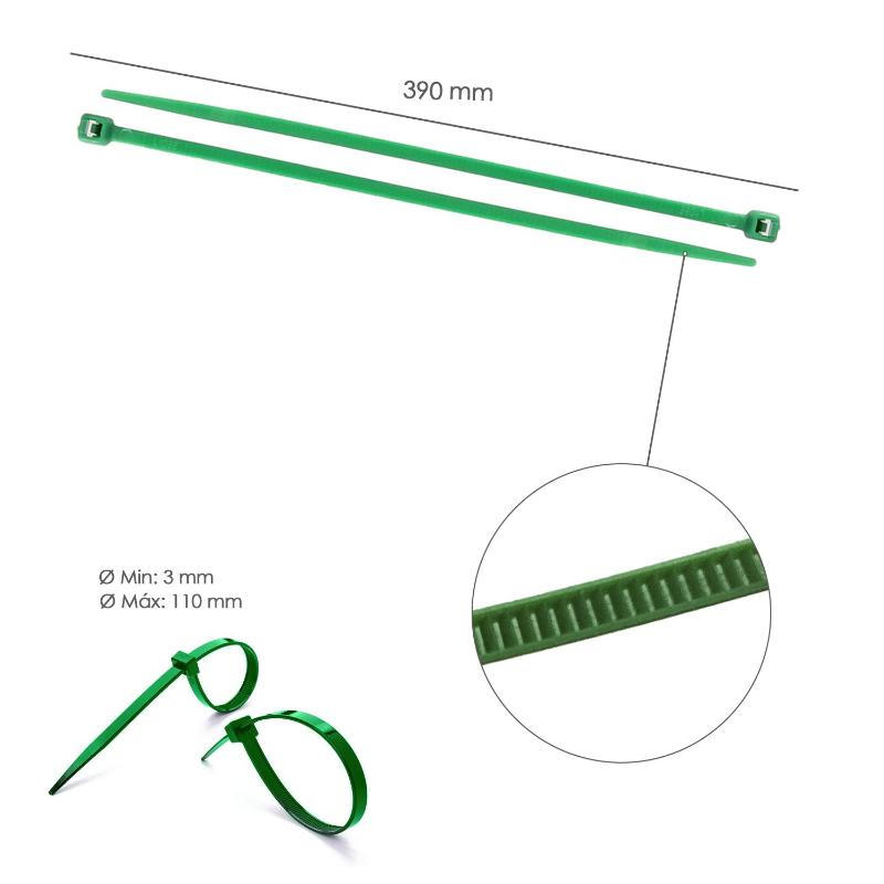 Brida Nylon 100%. Color Verde 4,6 X 390 Mm. Bolsa 100 Unidades. Abrabridas Nylon 100% Verde 4,6x390 Mm. (bolsa 100 Unidades)_2
