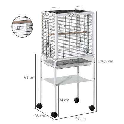 Pawhut Jaula Pájaros Con Soporte Desmontable Y 4 Ruedas 47x35x106,5 Cm Blanco_2