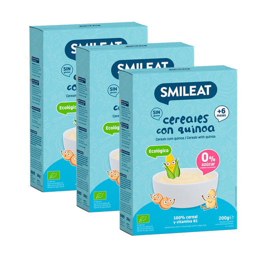 PROMOÇÃO 3x Papas de Cereais Sem Glúten com Quinoa Eco Smileat, 200g