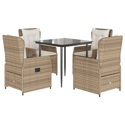 Set Comedor De Jardín 5 Pzas Con Cojines Ratán Sintético Beige / Vetonek_5