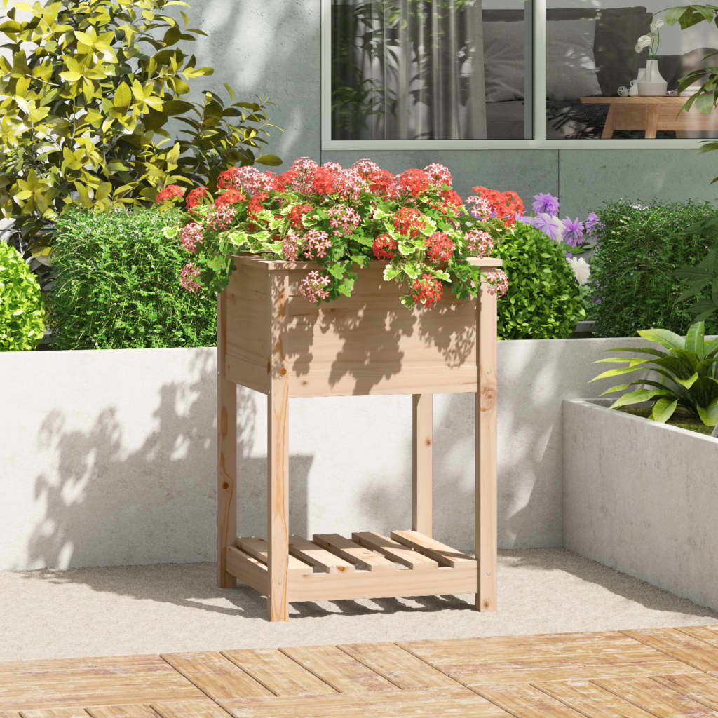 Jardinera Con Estante De Madera Maciza De Pino 54x54x81 Cm_1