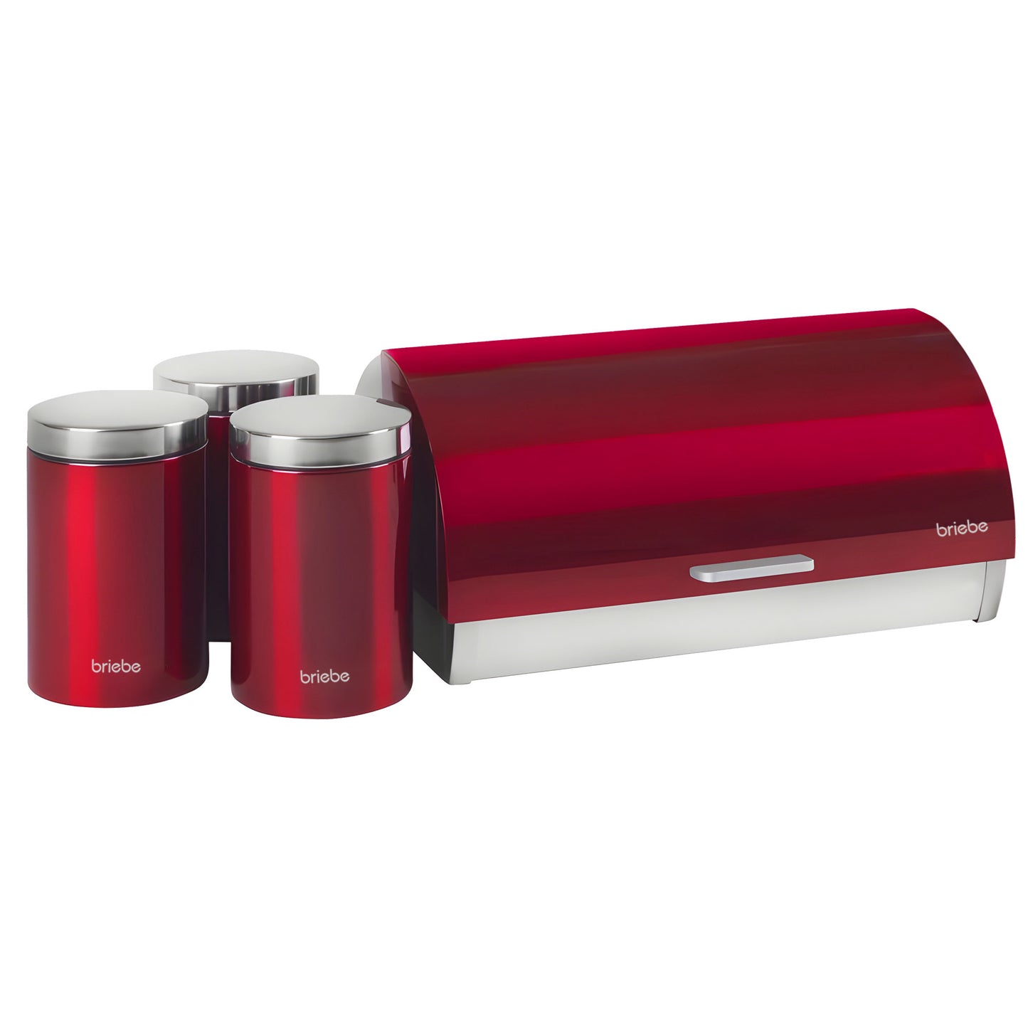 Panera De Mesa +juego 3 Botes Cocina Almacenaje Acero Inoxidable Contenedor De Pan Con Tapa, Briebe, Bb1161, Rojo / Acero Inoxidable_0