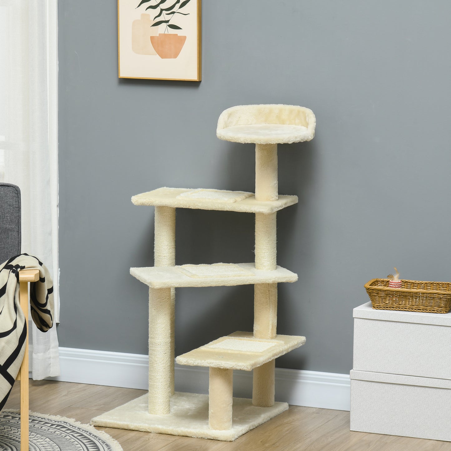 Pawhut Árbol Para Gato Rascador Grande 50x50x100 Cm Con Poste Cama Plataformas_1