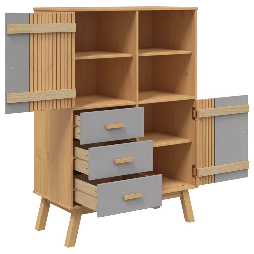 Aparador Olden Madera Maciza De Pino Marrón Y Gris 85x43x125 Cm / Vetonek_3