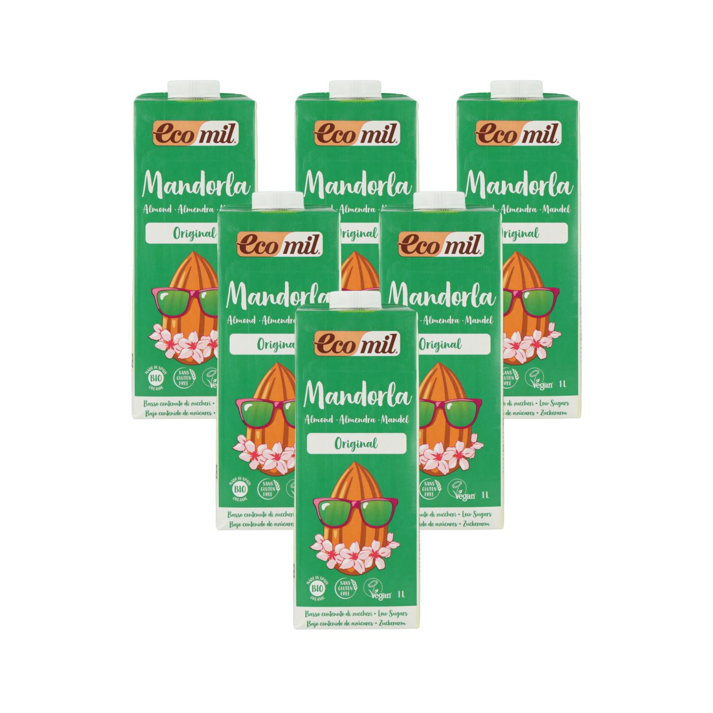 Pack de 6 Bebidas Vegetais de Amêndoa adoçadas com Agave Biológico EcoMil 1L