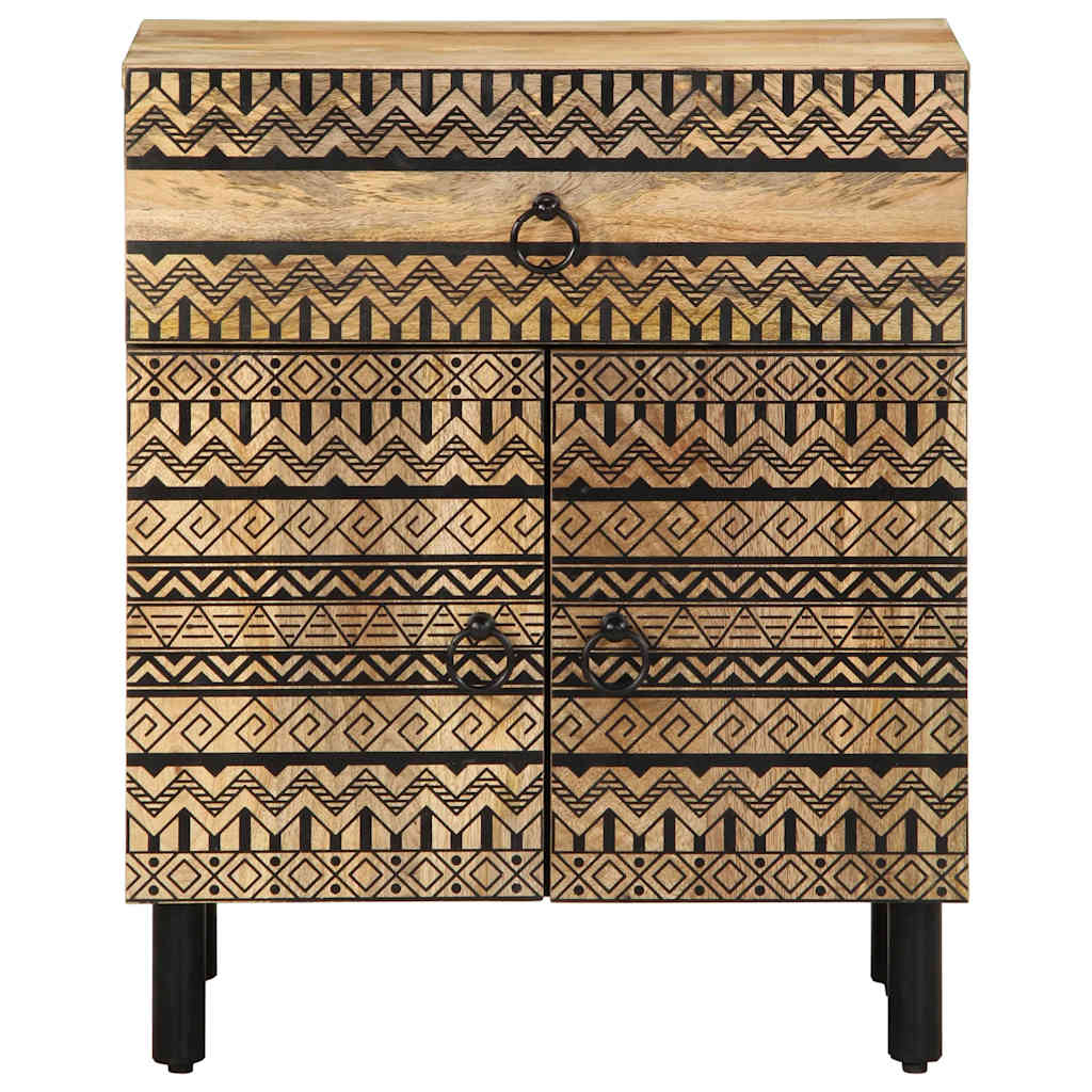 Mesita De Noche Madera Maciza De Mango Rugosa Negro 50x33x60 Cm_1