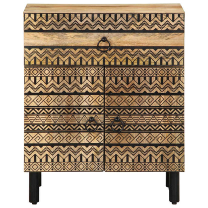 Mesita De Noche Madera Maciza De Mango Rugosa Negro 50x33x60 Cm_1