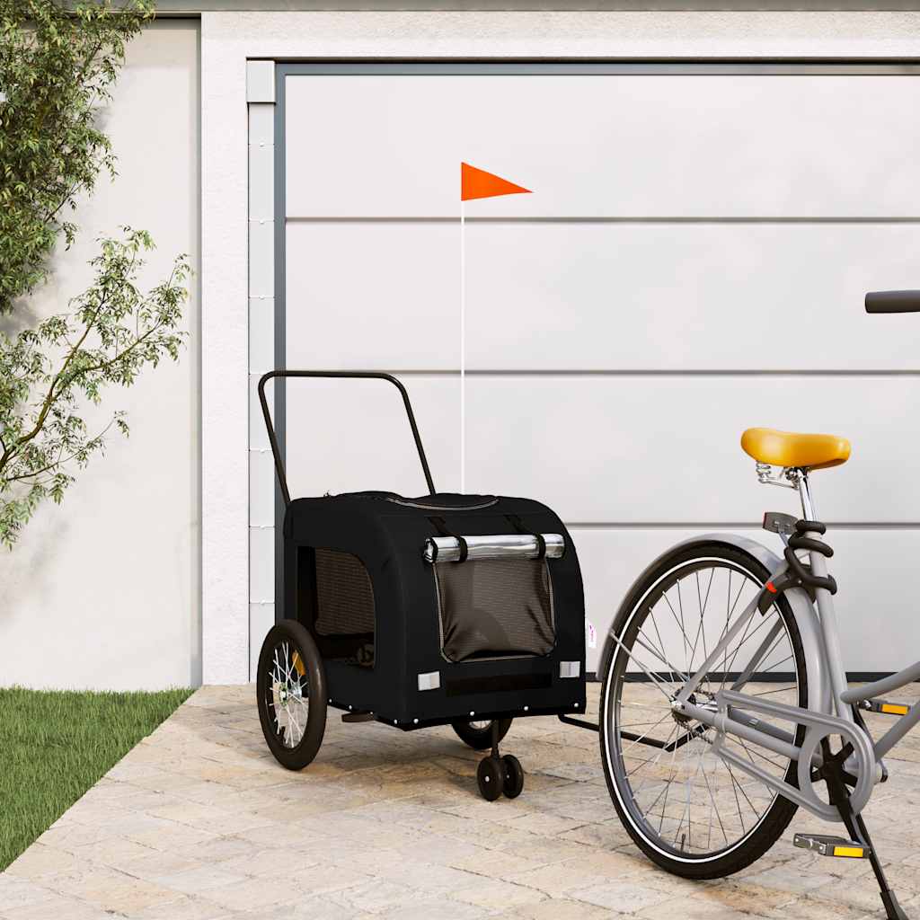 Remolque De Bicicleta Mascotas Hierro Tela Oxford Negro_1
