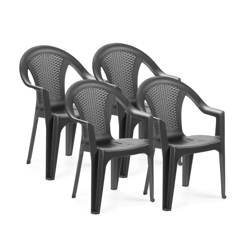 Pack 4 Sillas De Exterior Coral Apilables, Polipropileno, Antracita, 54 X 81 X 56_1