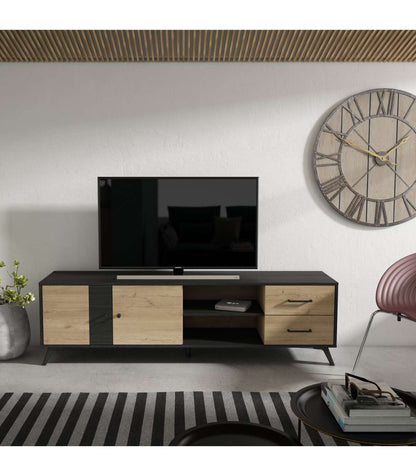 Mueble Para Televisión Modelo Berta 2 Puertas 2 Cajones Acabado Natural/bocamina, 180.5cm_2