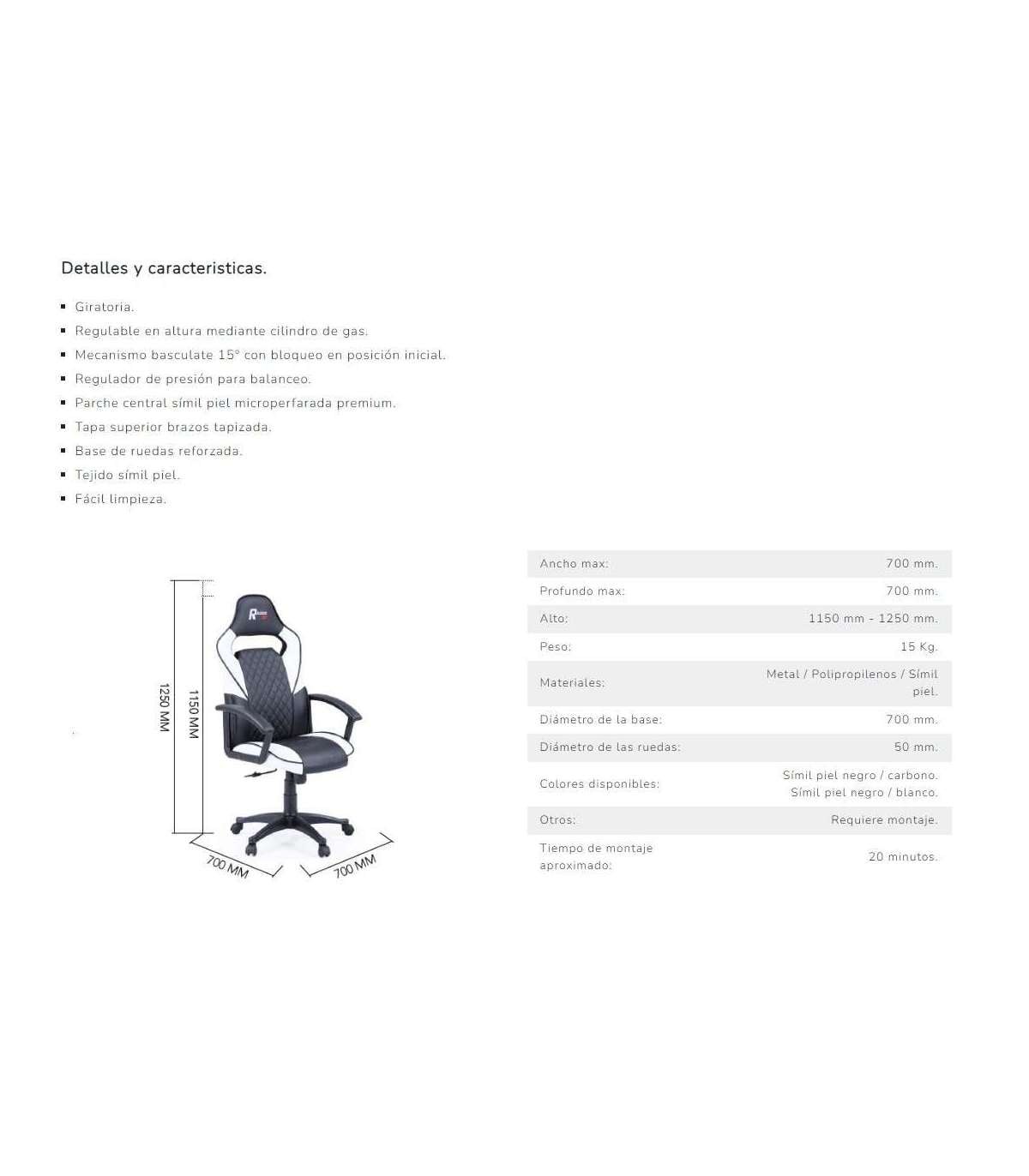 Sillon Giratorio Elevable Gamer R-design En Simil Piel Y Carbono Color Blanco-negro 115-12_2