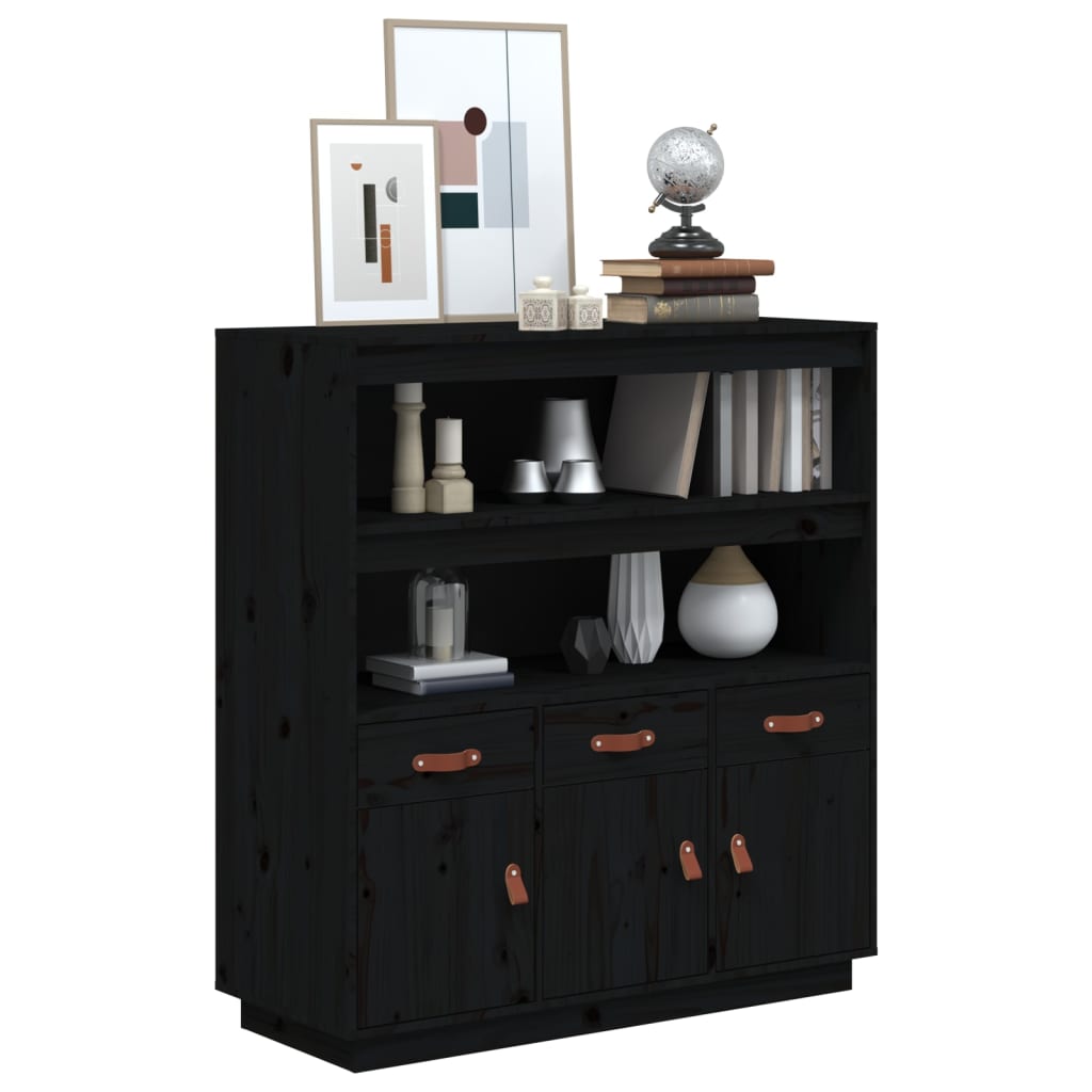 Aparador Alto Madera Maciza De Pino Negro 100x40x108,5 Cm_3