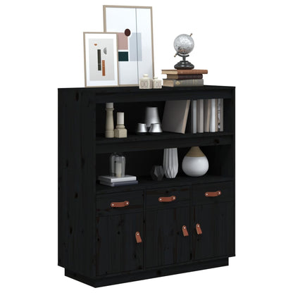Aparador Alto Madera Maciza De Pino Negro 100x40x108,5 Cm_3