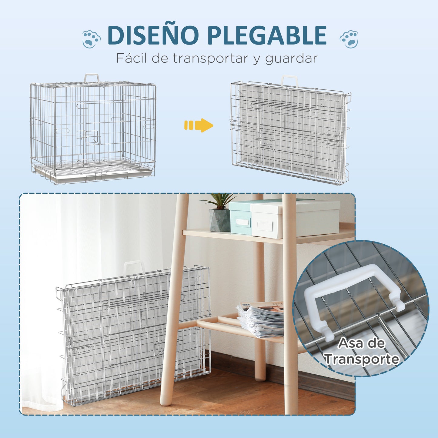 Pawhut Jaula Plegable Para Perros Con Bandeja Extraíble Y Puerta 61x43x50 Cm_5