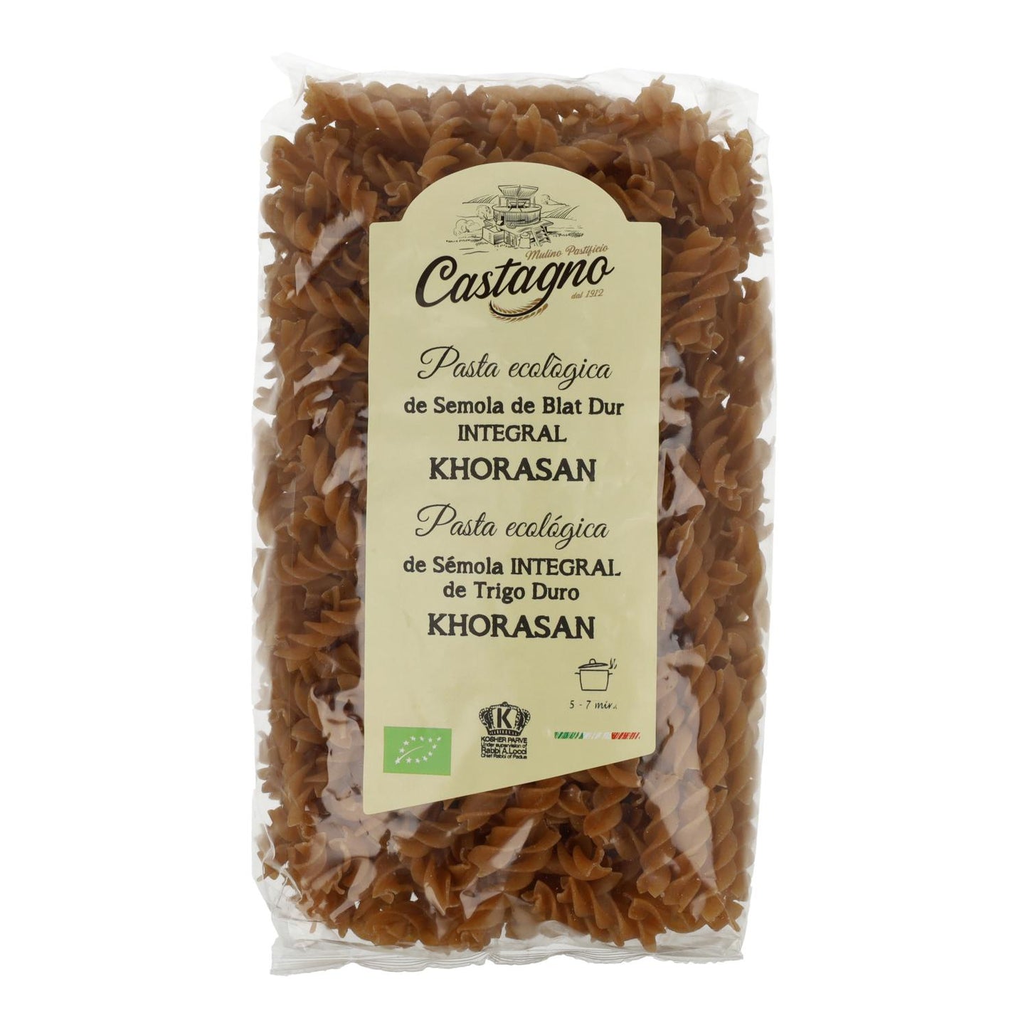 Massa espiral de sêmola de trigo integral biológica Khorasan Castagno 500 g